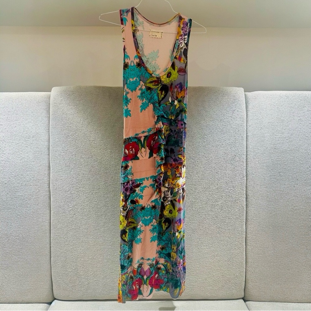 Nicole Miller Artelier 006082 Ruched Layered Tank Floral Dress - Picture 2 of 7
